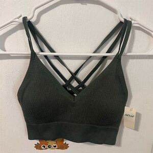 Aerie Women's Size XS Green Seamless Strappy Padded Bralette‎ Wireless Bra NWT